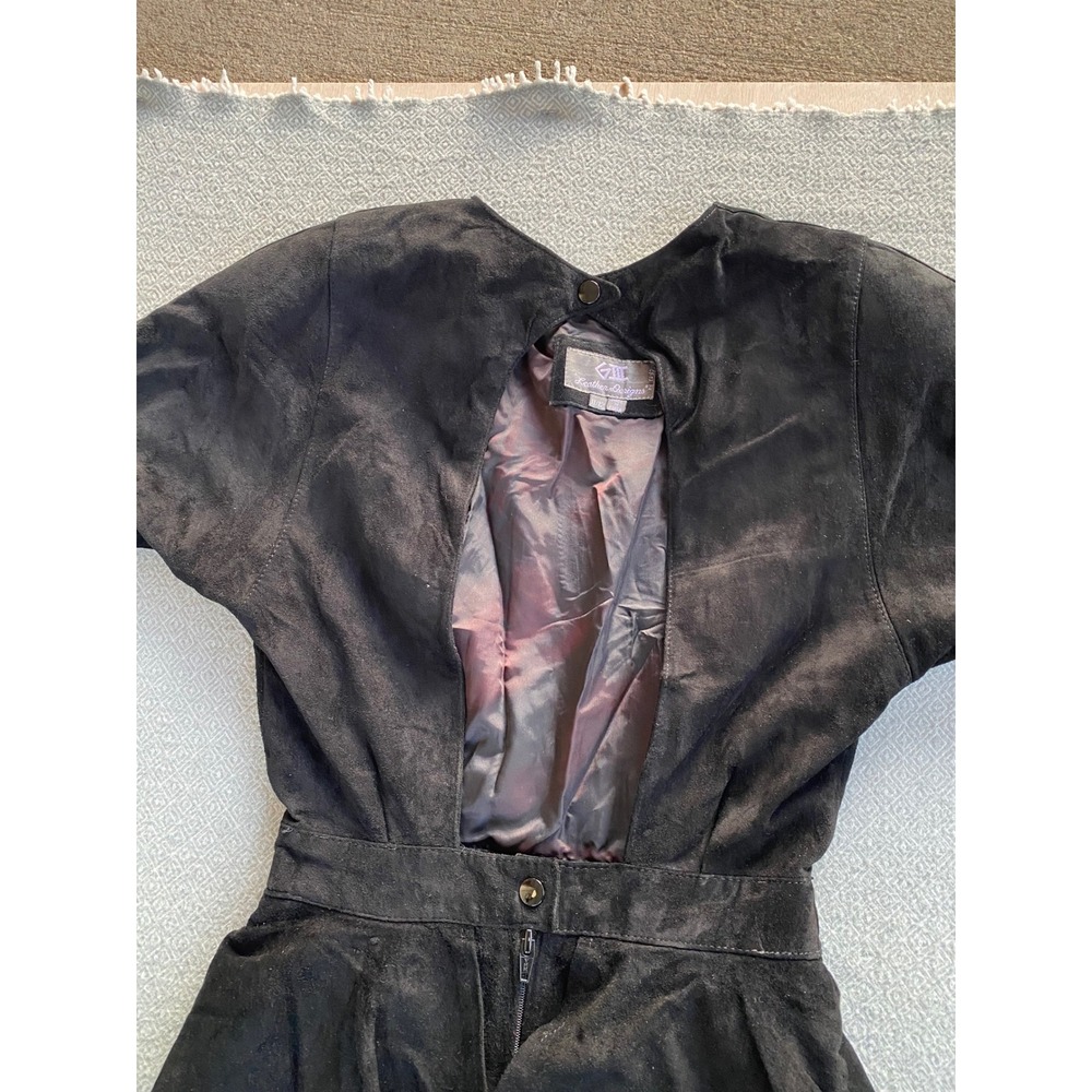 G-III Leather Designs Vintage BLK Suede Peplum Open Back Midi Dress Womens 11/12 - Picture 6 of 11